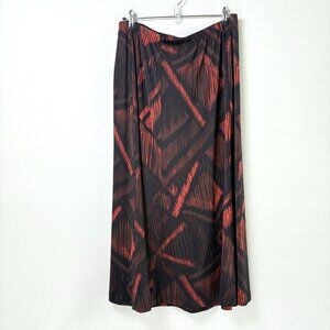 Susan Graver Liquid Knit Maxi Skirt Size XL Red Black Geometric Print Pull On